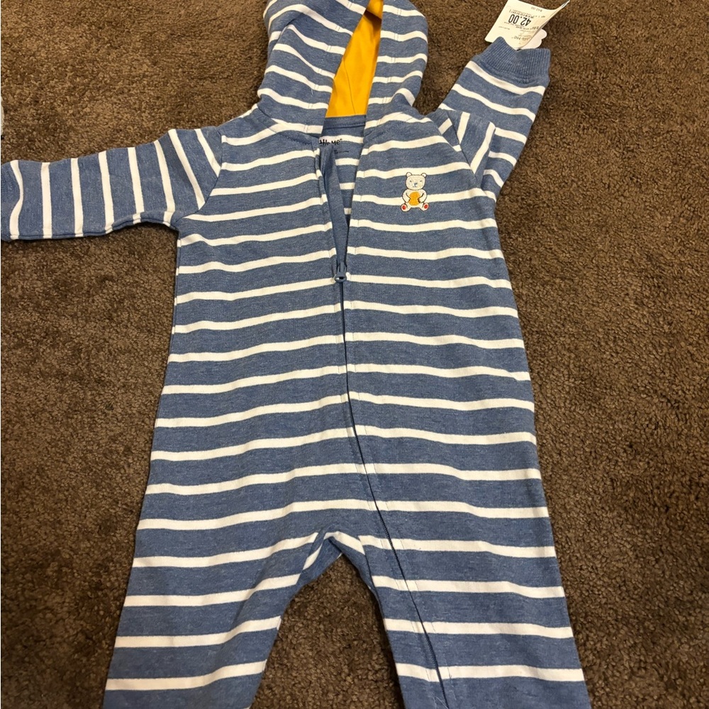 Little Me Blue and White Striped Footies with Cozy Fabric